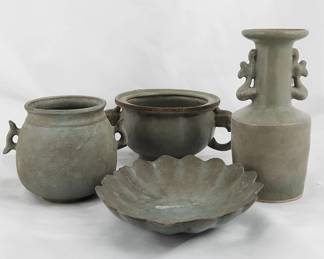 Light Green Mint Asian Handle Vases Cauldron