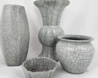 Four Chinese Ocean Gray Crackle Glaze Ceramics