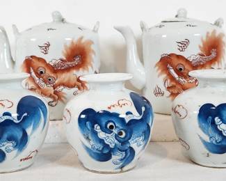 Chinese Lion Tea Pot and Vases