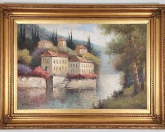 Original Waterfront Framed Oil Painting