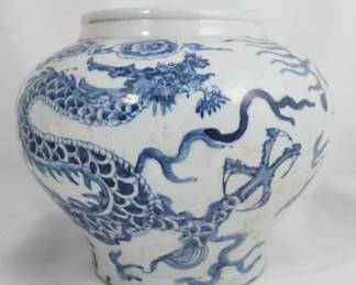 Blue & White Porcelain Dragon Ground Vase