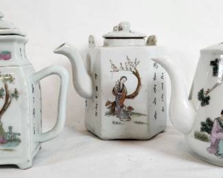 Three Chinese Porcelain Famille Verte Tea Pots
