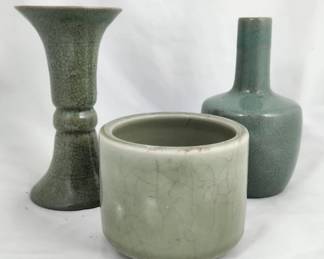 Three Chinese Green & Jade Glazed Porcelain Pieces