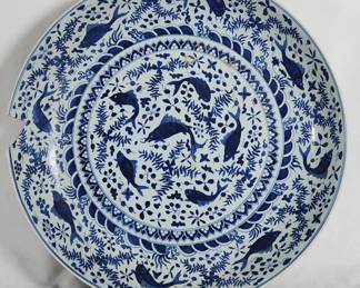 Chinese Blue & White Fish Motif Platter