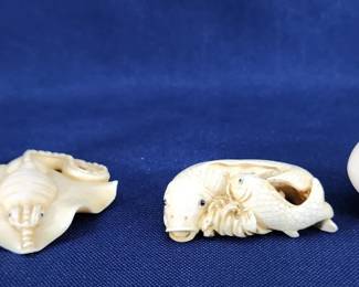 Hand Carved Signed Japanese Animal Figurines