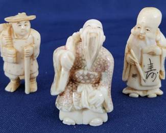 Hand Carved Signed Japanese Figurines