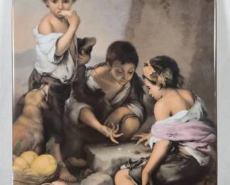 Kids Playing Dice KPM Porcelain Plaque