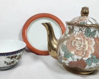 Chinese Porcelain Tea Pot Bowl & Dish