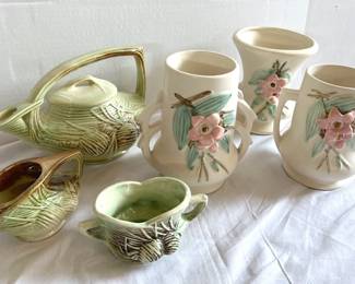  09 Vintage McCoy Blossom Time Vases Pine Cone Tea Set