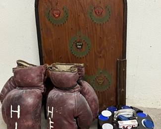 Antique The Rambler Pinball Board, Poker Chip Carousel,  Boxing Gloves