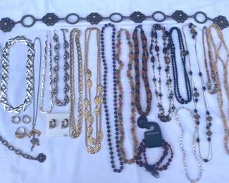 Assortment Of Beaded And Gold And Silver Toned Jewelry With Jewelry Box