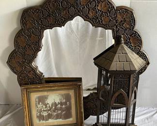 Large Antique Wall Mirror, Birdcage, Family Photograph