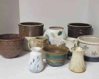 Vintage Crocks And Variety Of Sizes Of Pottery 
