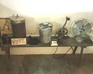 Vintage Icecream Machine, Vintage Electric Fan ,Wood Bench And More 