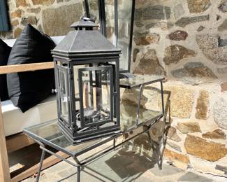 Outdoor end table with lanterns