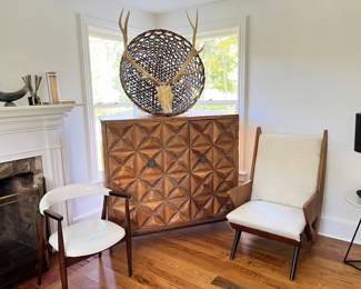 Modern Sideboard 50" H x 53" W x 24" D, Large Basket, Deer Skull and Antlers