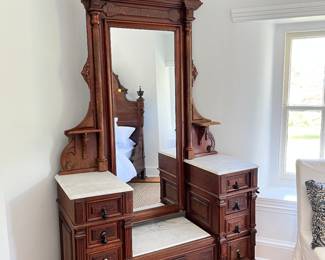 Antique Victorian Carved Hall Stand w/ Mirror. 103" H x 54" W