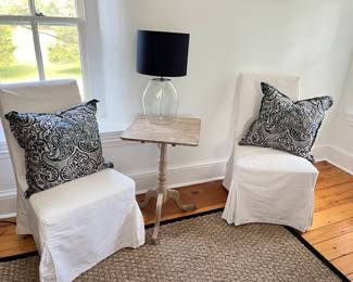 Slip cover chairs. 39"  H x 22" D x 21" W