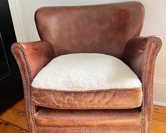(Pair) RH Distressed Leather Chair with Reversible Cushion