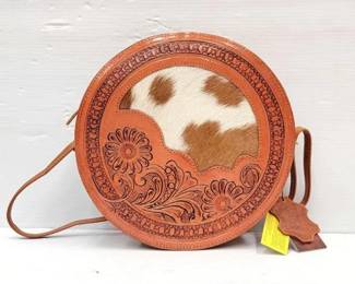 #2210 • Leather Round Crossbody Bag with Cowhide Inlay
