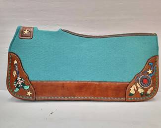 #2228 • 1" Thick Teal Dreamcatcher Tooled Saddle Pad
