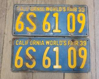 #7106 • 1939 California Worlds Fair License Plate Pair
