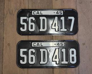 #7110 • 2 Sequential 1945 California License Plates
