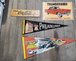 #7200 • (2) Flag Pennants, Key Rack, & Thunderbird Sign
