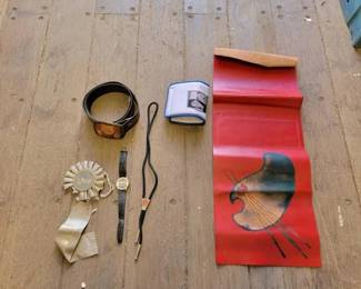 #7696 • Kaiser Frazer Belt, Bolo Tie, Watch, Ribbon & More
