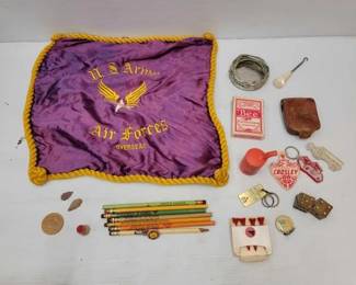 #2420 • Pencils, Keychains, Dice, Playing Card & Pin
