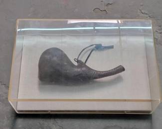 #614 • Antique Powder Flask Framed & Incased
