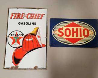 #665 • Fire-chief Texaco Porcelain & Sohio Metal Sign
