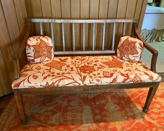 English settee in a great red crewel fabric