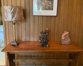 Wonderful trestle table, stone sculptures