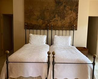 Pair of great antique iron and brass twin beds