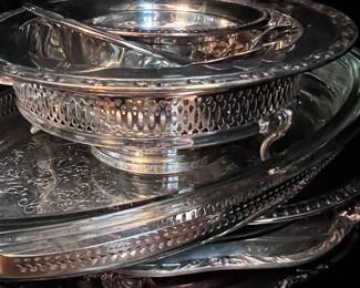Stainless and silver plated serving dishes