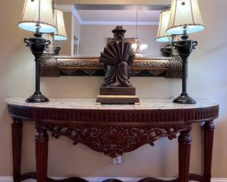 Half moon Rococo style marble top sofa table