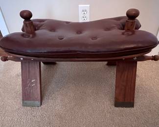 Vintage leather camel saddle footstool