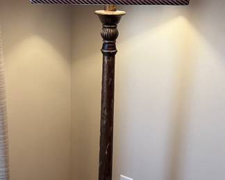 Wood and brass floor lamp