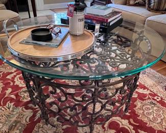 Glass top cast iron coffee table