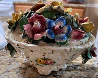 Capodimonte floral covered dish