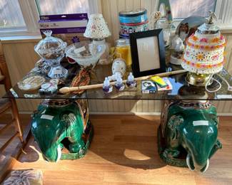 Two larger elephant glass table