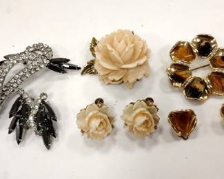 THREE PIN AND EARRING SETS