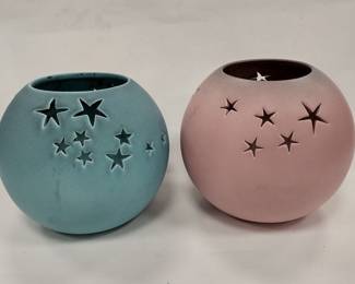 PAIR OF DELEE ART POTTERY VOTIVES