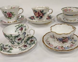 FIVE ENGLISH TEACUPS