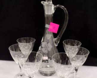 ETCHED GLASS DECANTER SET
