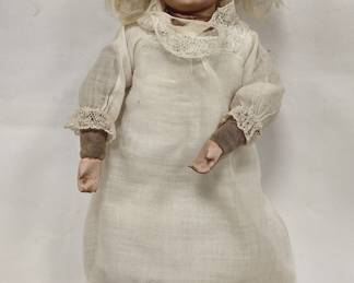 ANTIQUE DOLL. CLOTH BODY, PORCELAIN GERMAN HEAD