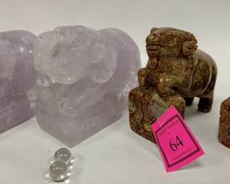 TWO PAIRS OF STONE BOOKENDS, BOTH HAVE LABEL. ONE AMETHYST. EACH HAS ELEGANT CHARM HOLOGRAPH LABEL ON UNDERSIDE