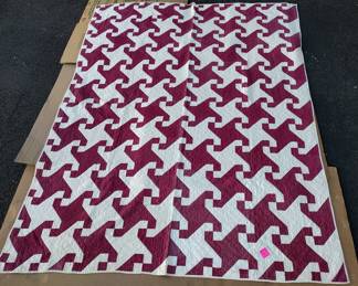 ANTIQUE QUILT 83 X 65" SEVERAL AREAS OF WEAR.