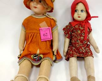 TWO 1930'S DOLLS, LENCI STYLE AND CELLULOID HEAD